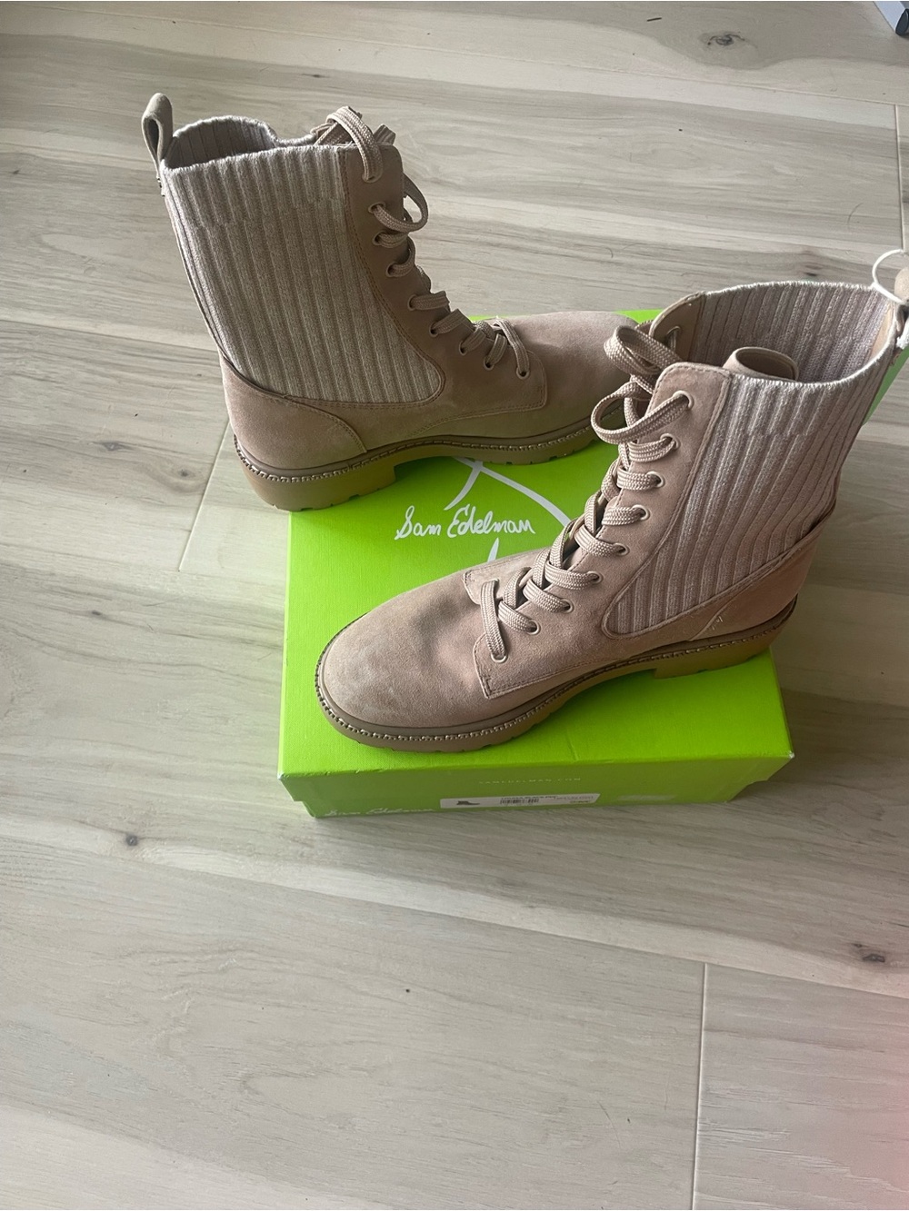 Sam Edelman Women's Lace-Up Knit-Back Boots in Taupe